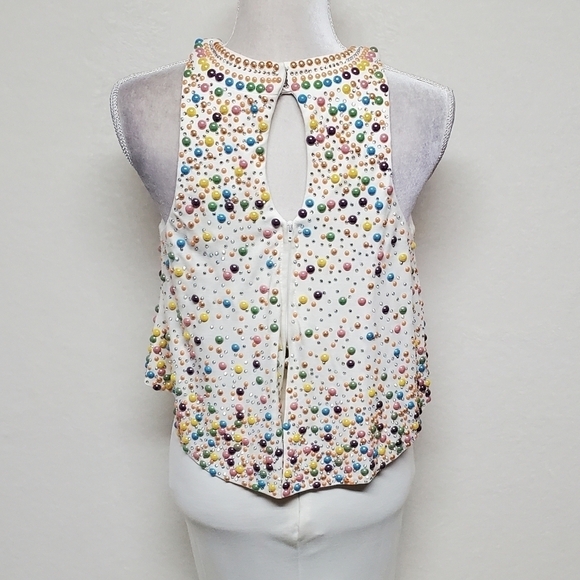 TONY Bowls Ivory Multi-color Beaded Jewel Neckline Draped Two-Piece Dress 4 - Picture 11 of 16